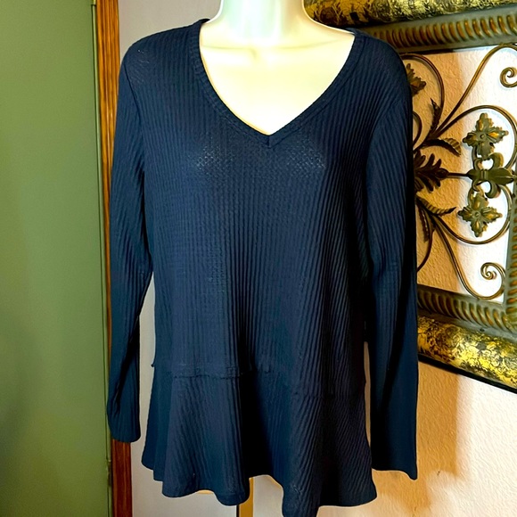 Style & Co women’s navy waffle material peplum LS top size L - Picture 1 of 11